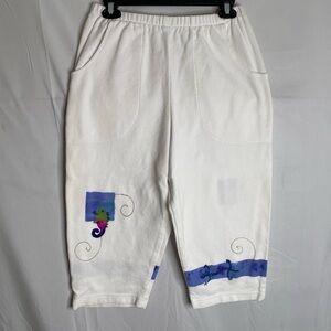 Alegre Women’s Size Medium Cropped Pants Tropical Print White Resortwear  443